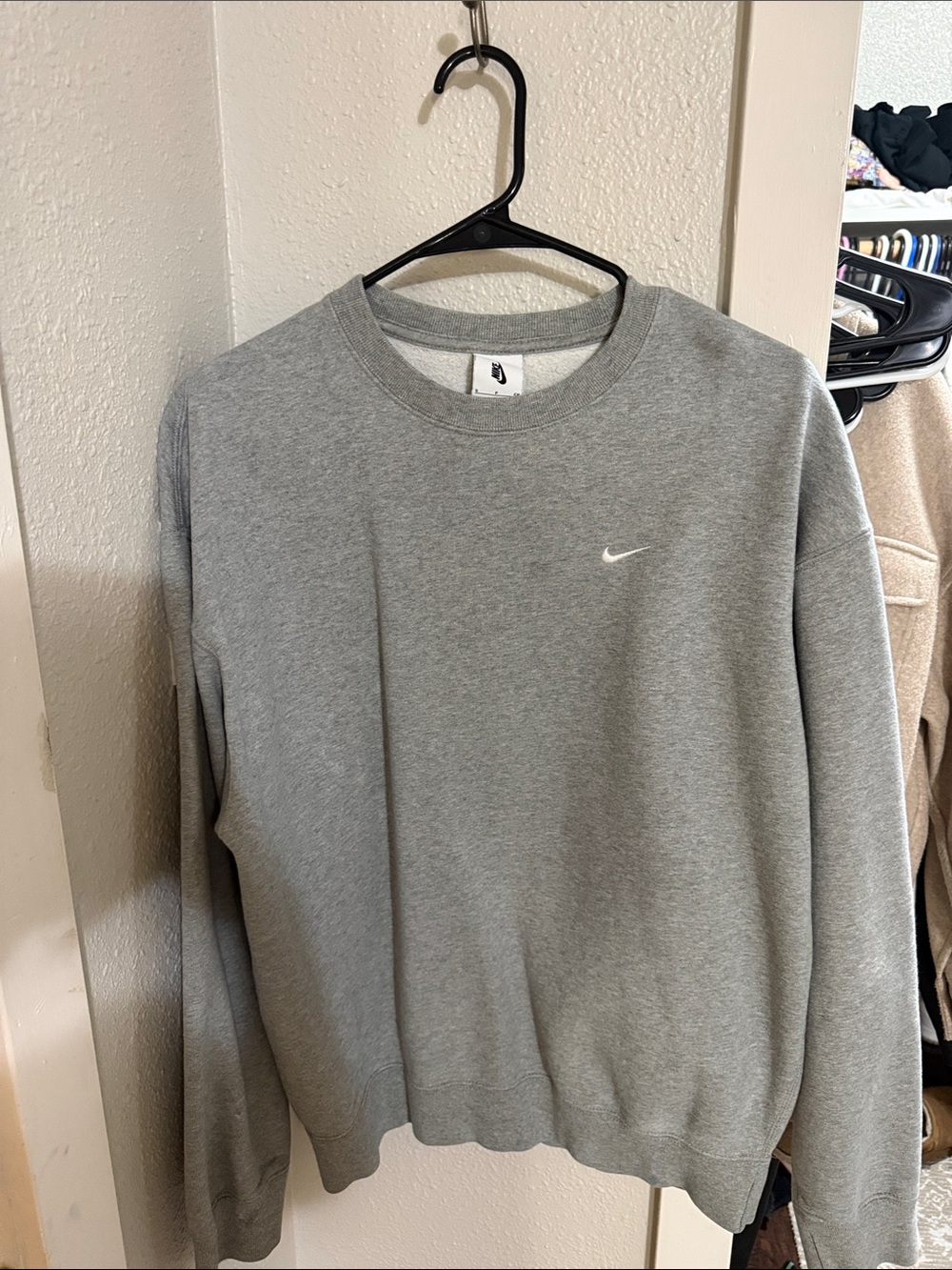 Nike Light Gray Crewneck Sweatshirt with Small White Swoosh